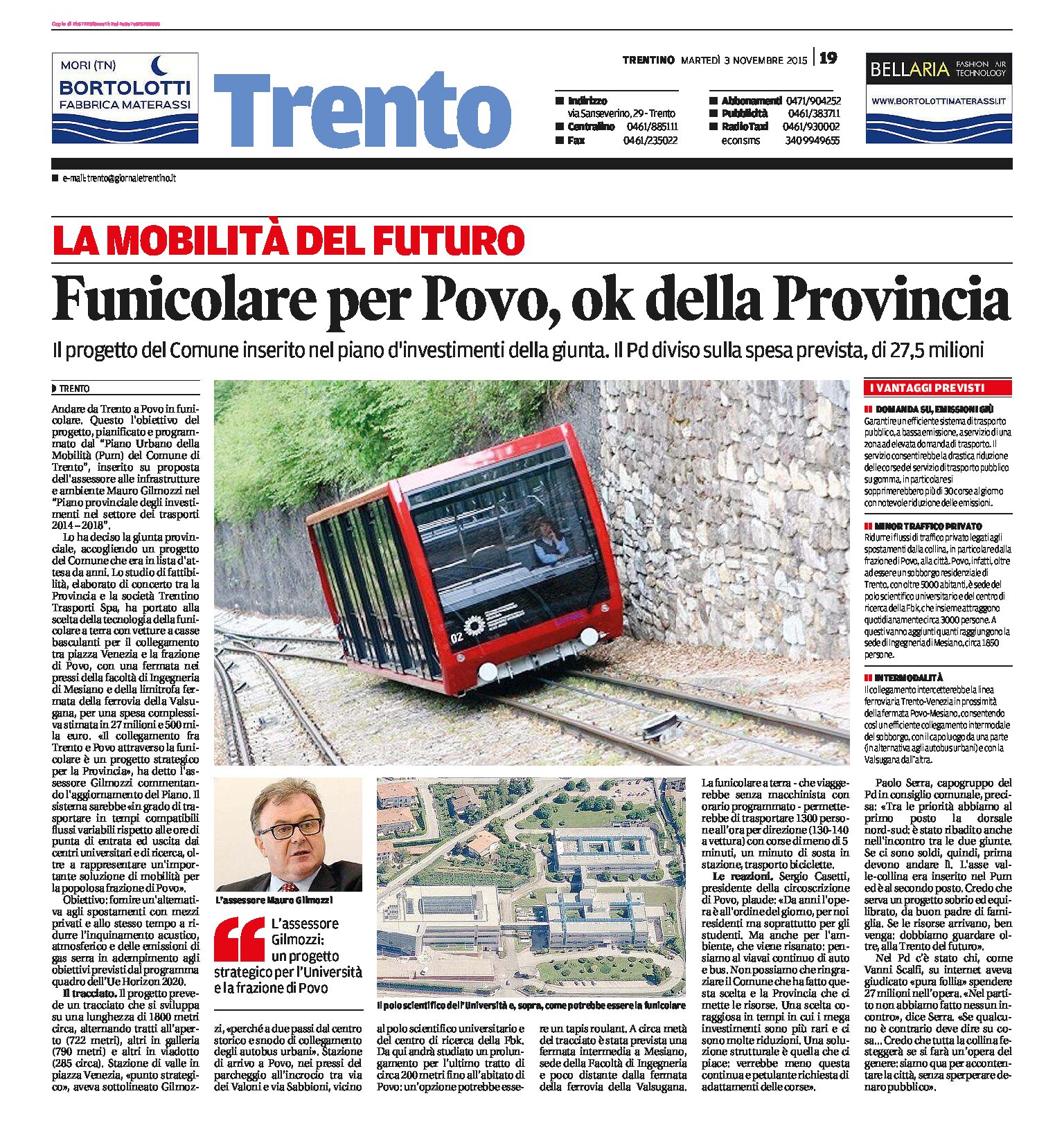 Trento-Povo: funicolare ok della Provincia