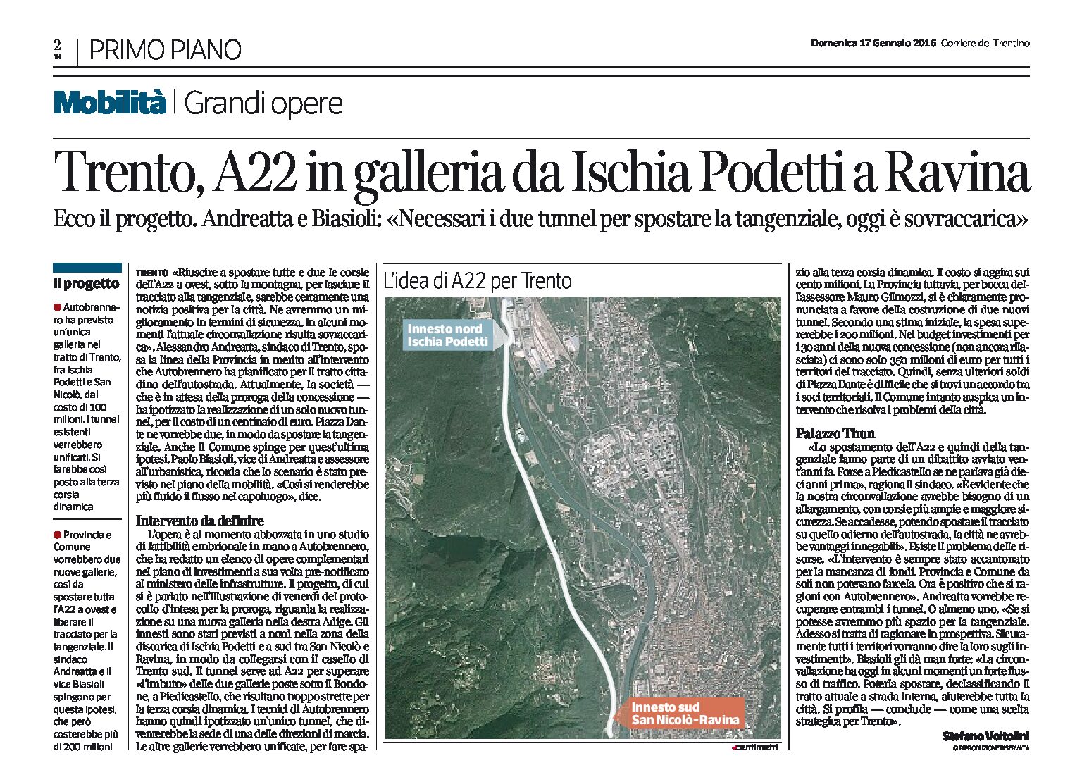 Trento: A22 in galleria da Ischia Podetti a Ravina