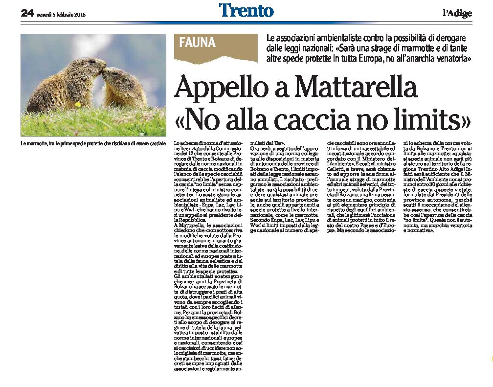 No alla caccia no limits: appello a Mattarella