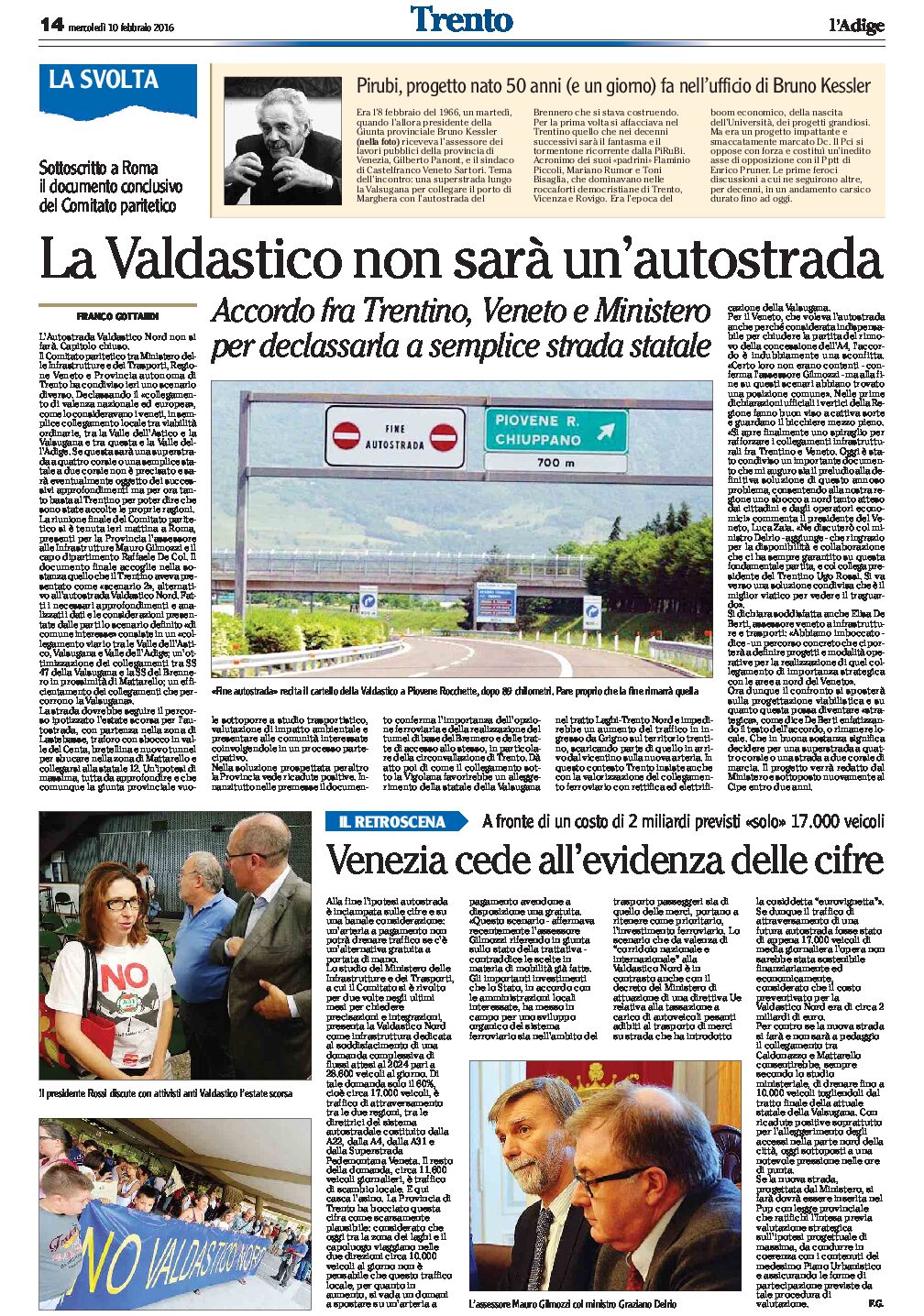 Valdastico: non sarà un’autostrada. Accordo fra Trentino, Veneto e Ministero