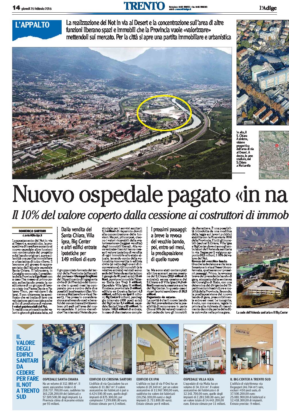 Trento, Not: nuovo ospedale pagato “in natura”