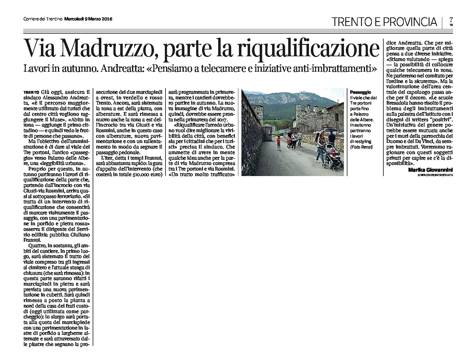 Trento, via Madruzzo: parte la riqualificazione, lavori in autunno