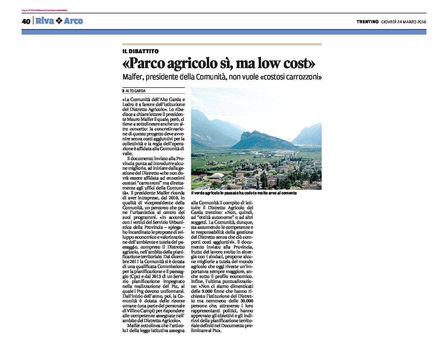 Alto Garda, Parco agricolo: sì, ma low cost.
