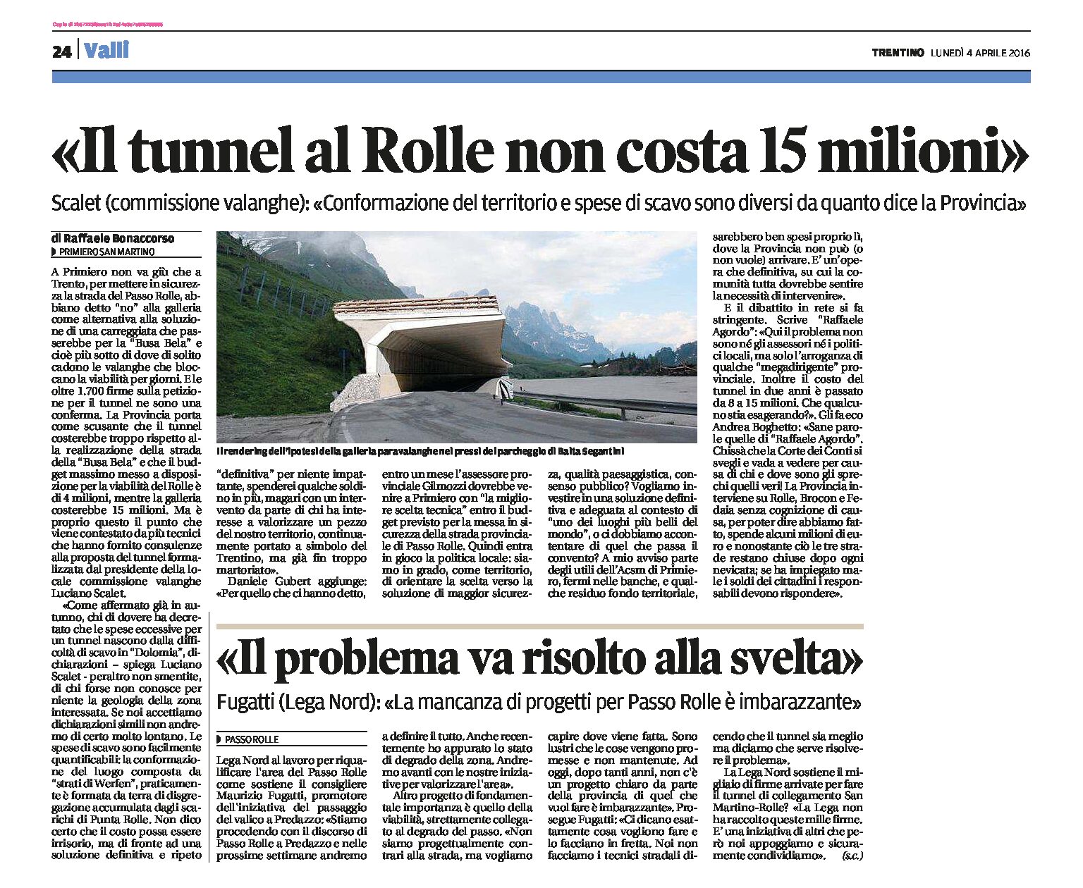 Passo Rolle: Il tunnel non costa 15 milioni