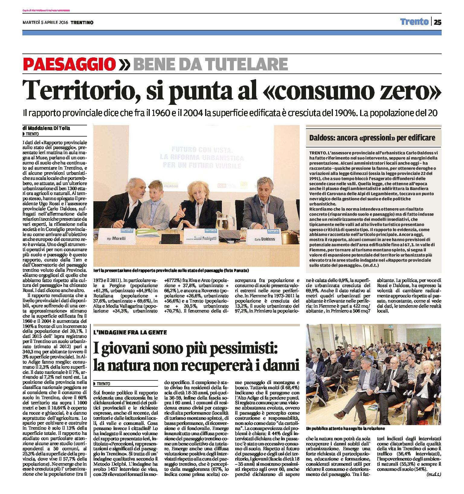 Trentino: territorio, si punta al “consumo zero”