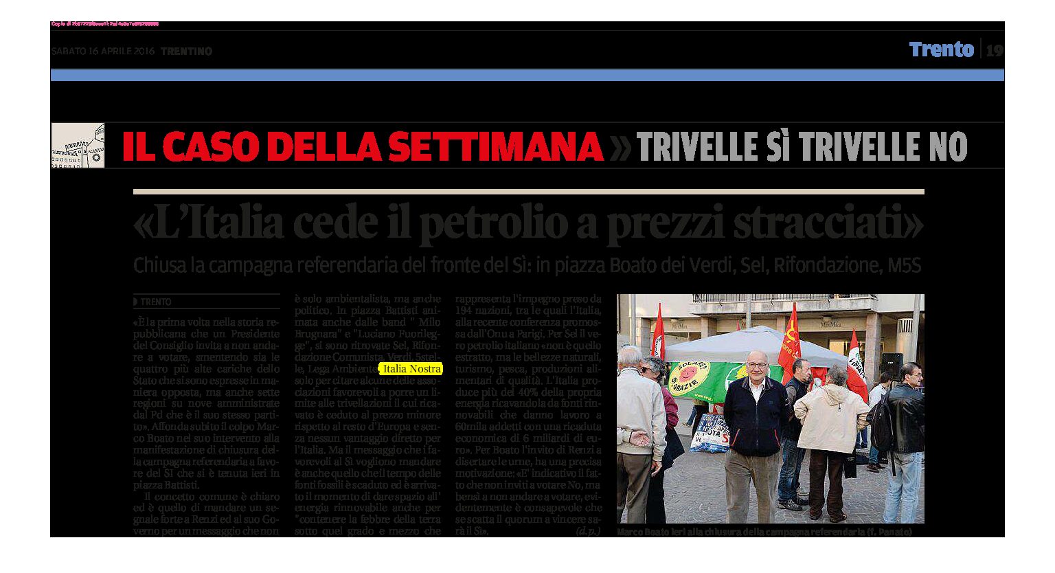 Trivelle, referendum: anche Italia Nostra schierata per il sì