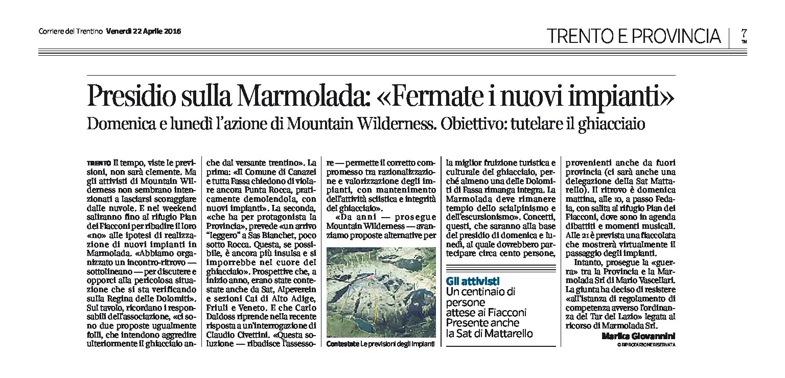 Marmolada: presidio organizzato da Mountain Wilderness “fermate i nuovi impianti”