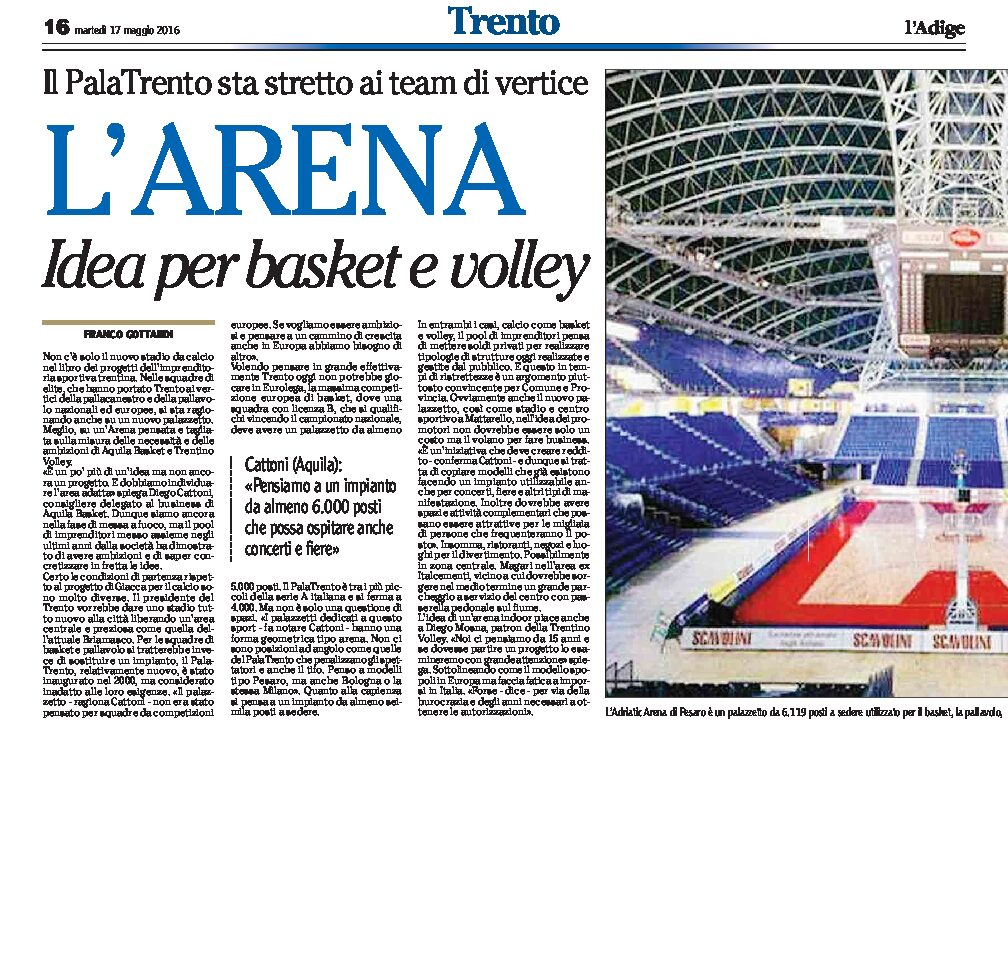 Trento: L’Arena, idea per basket e volley. Lo stadio piace. Comune tentato da un nuovo lido
