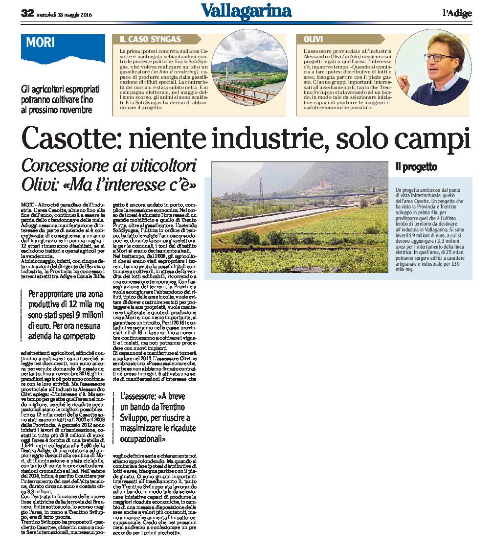 Mori, Casotte: niente industrie, solo campi