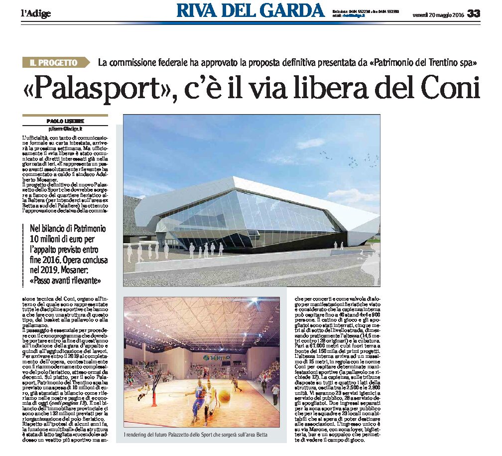 Riva: Palasport, c’è il via libera del Coni