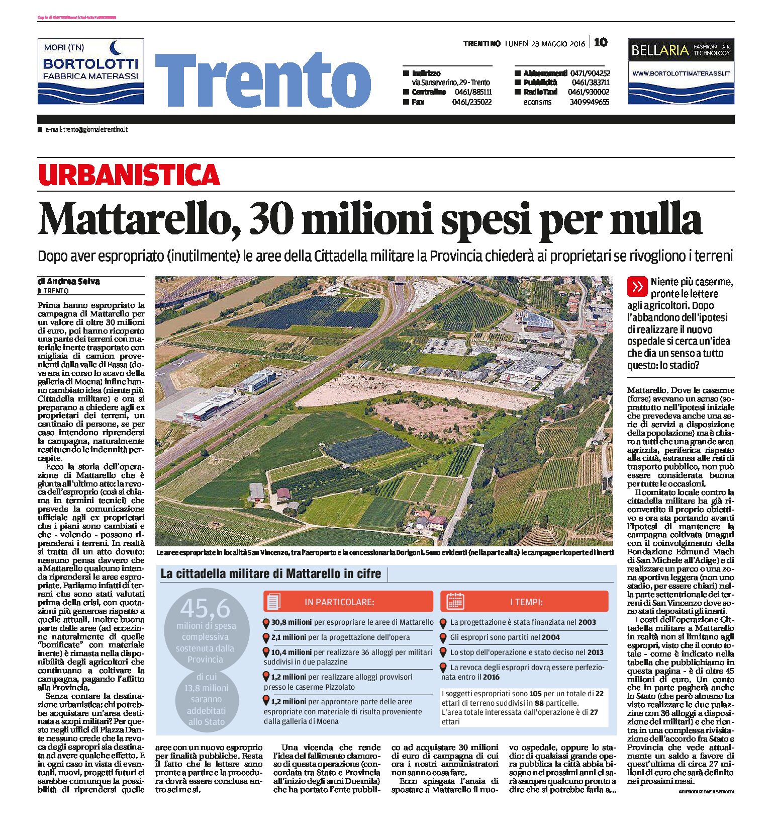 Trento, Mattarello: 30 milioni spesi per nulla
