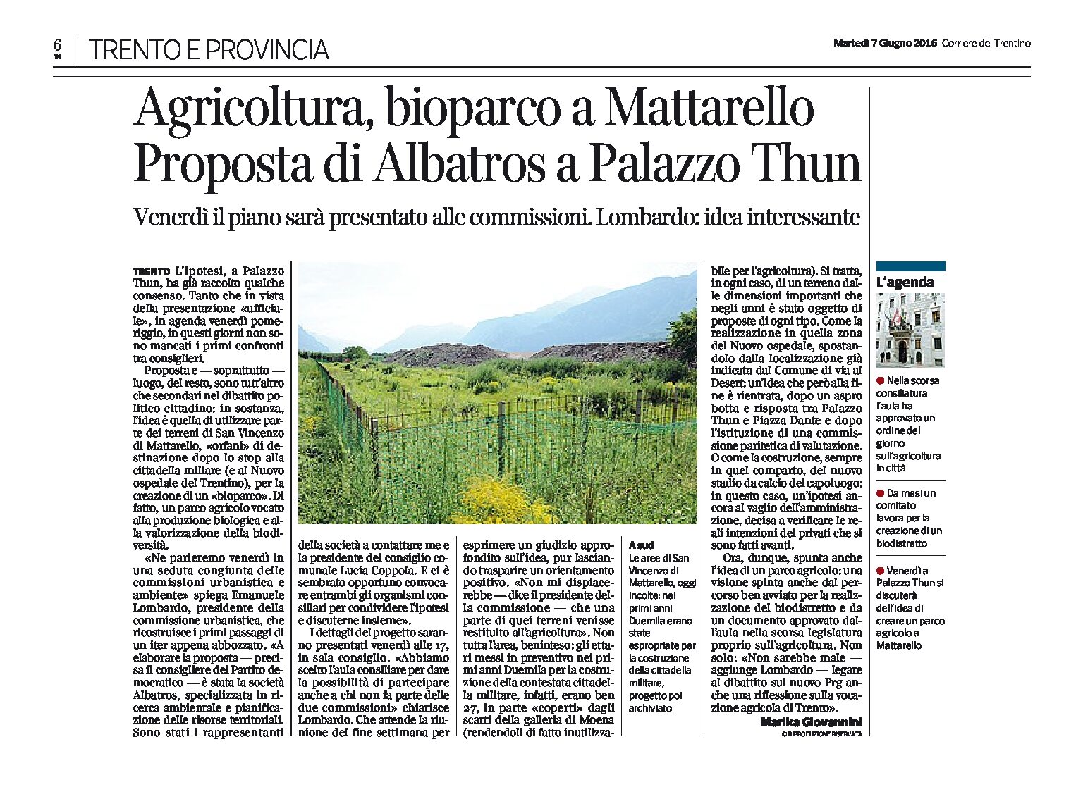 Mattarello: Agricoltura, bioparco. Proposta di Albatros a Palazzo Thun