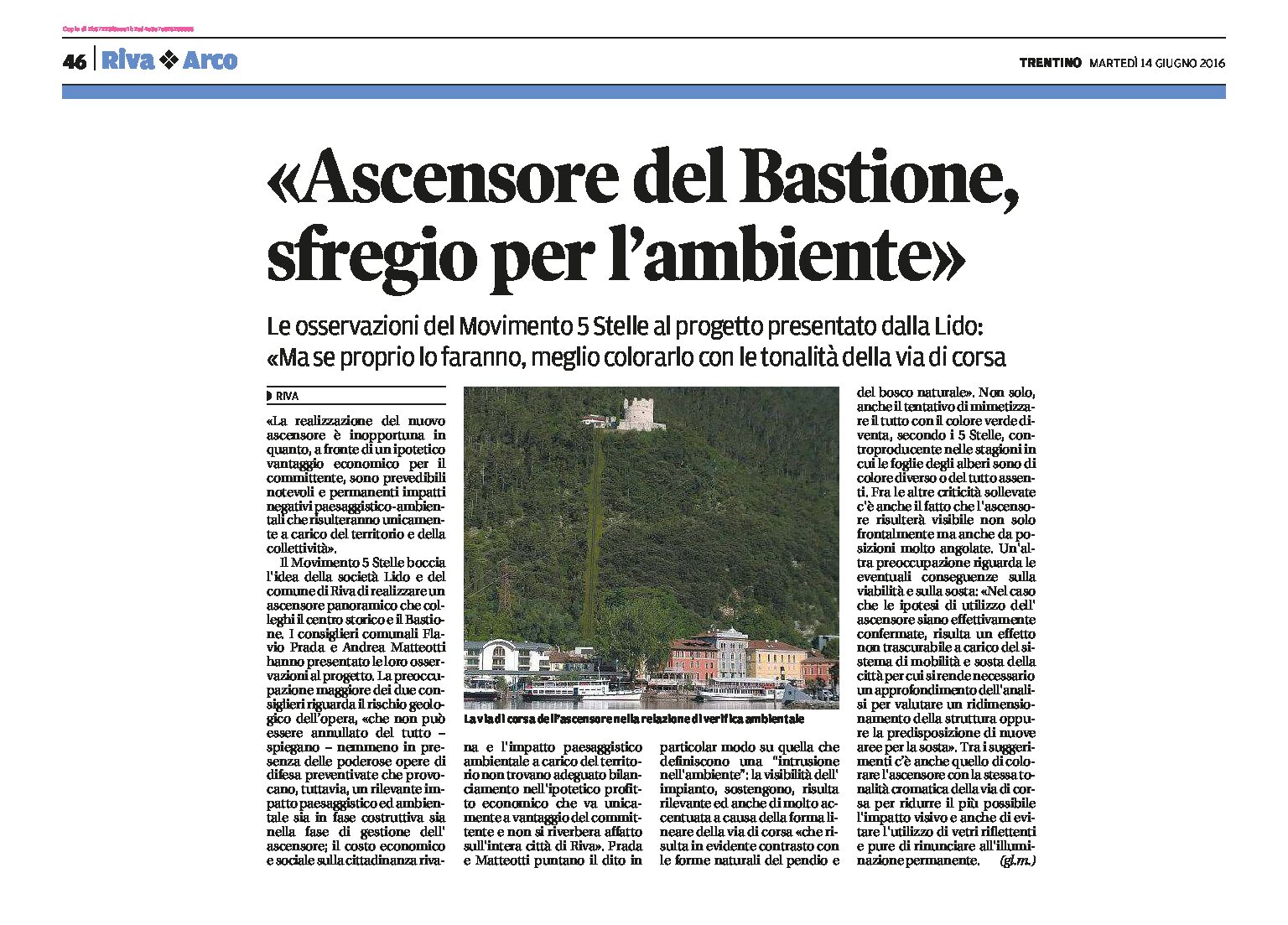 Riva: Bastione, progetto per l’ascensore, sfregio all’ambiente