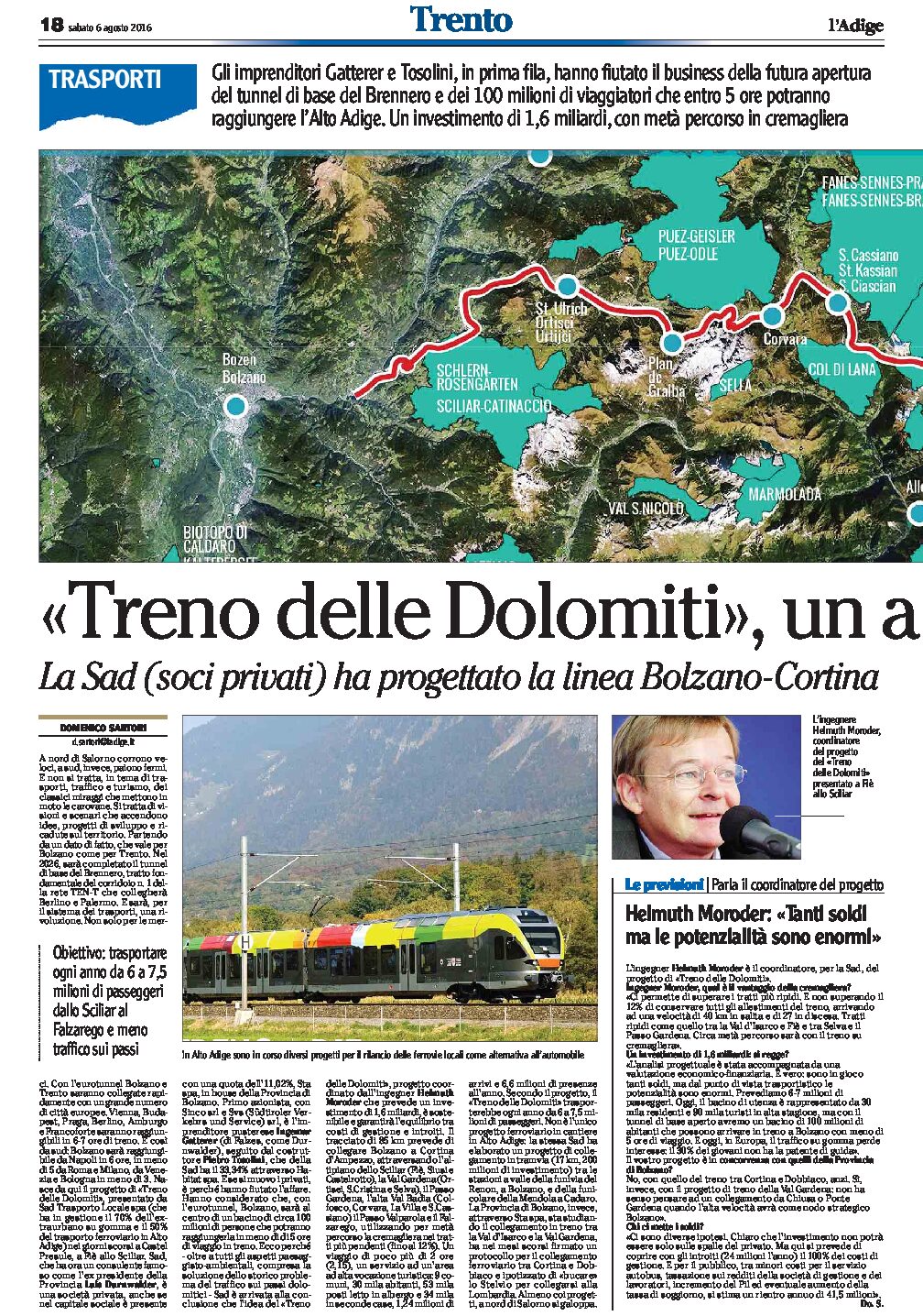 Treno delle Dolomiti: un affare. La Sad ha progettato la linea Bolzano-Cortina