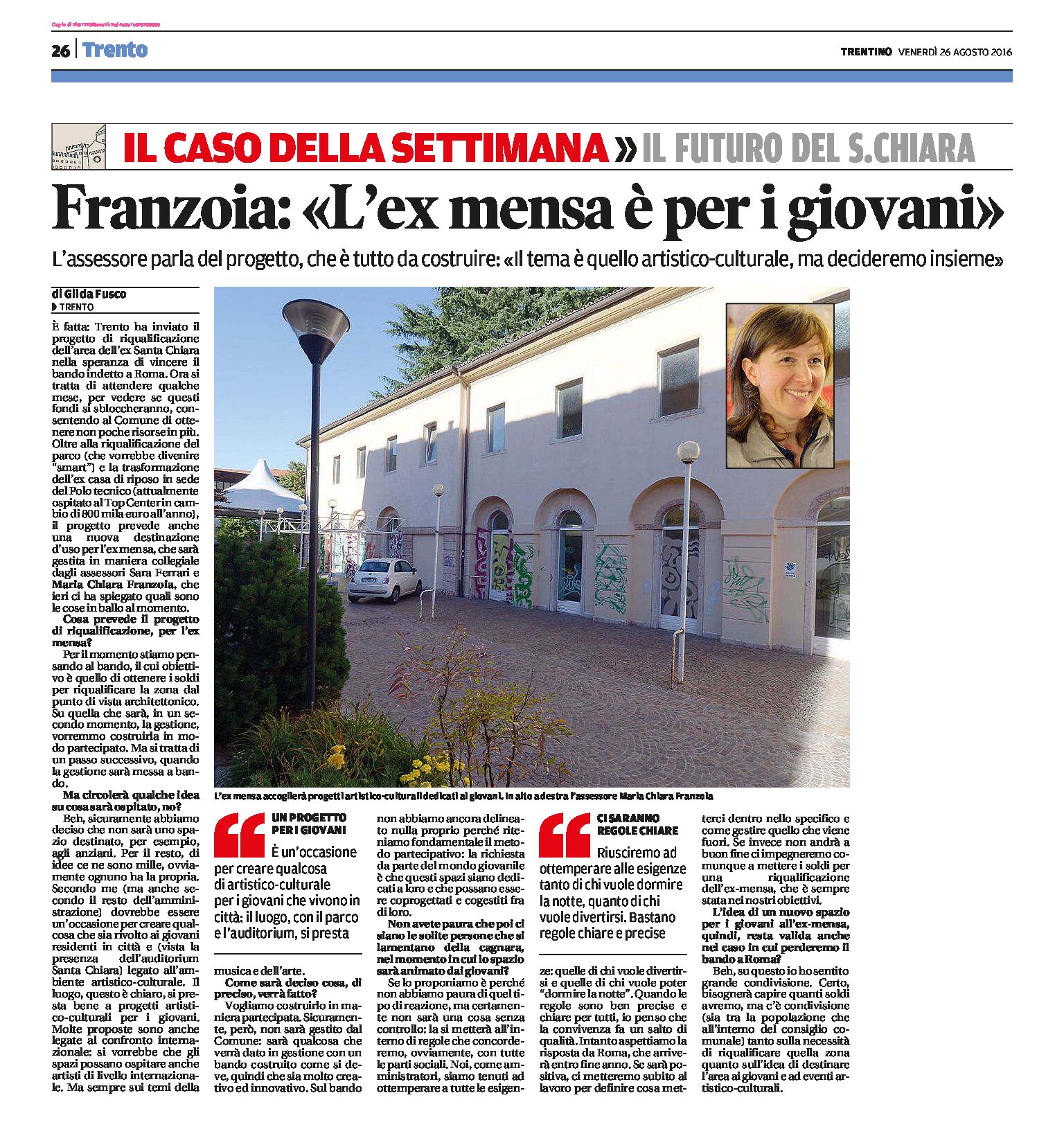 Trento, ex mensa: Franzoia “è per i giovani”