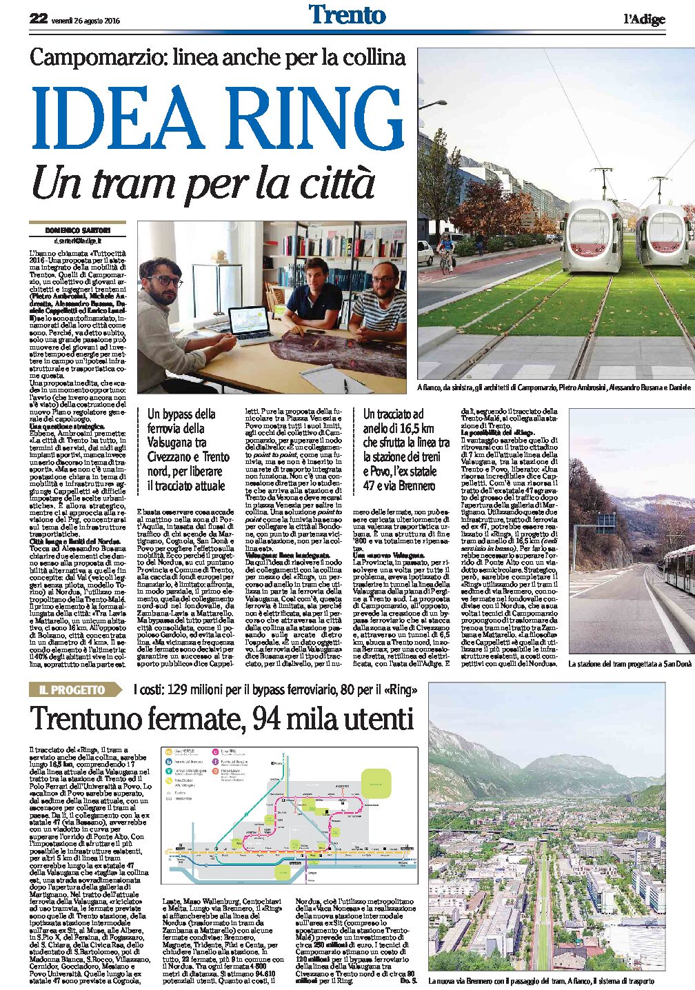 Trento, mobilità: “Ring” un tracciato ad anello per la città, ideato da Campomarzio