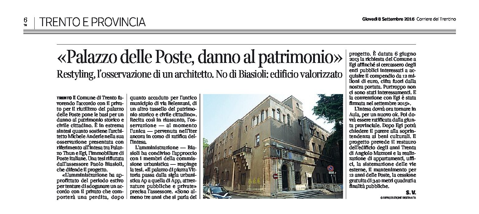 Trento, Palazzo delle Poste: il restyling “un danno al patrimonio”