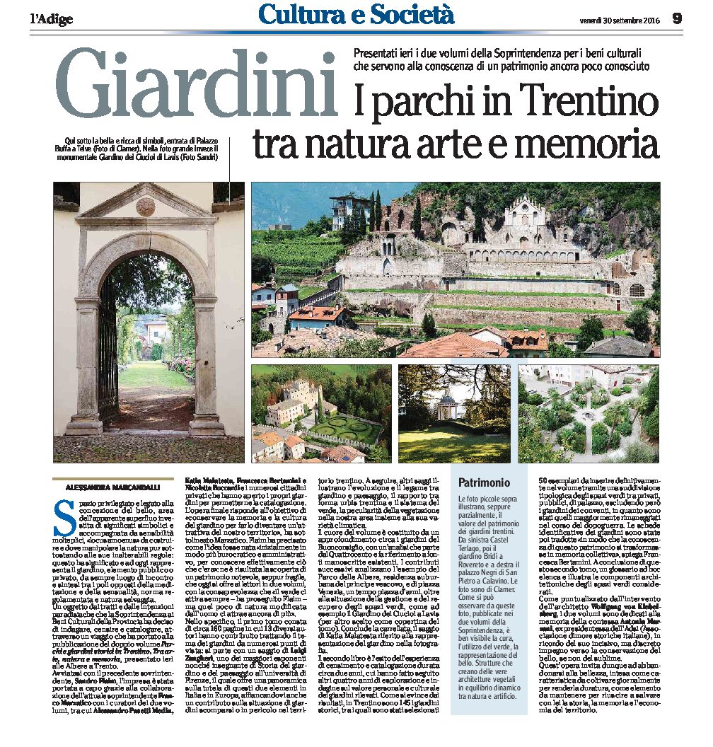 Trentino, Parchi e giardini: presentati i 2 volumi della Soprintendenza dedicati alla memoria di Antonia Marzani