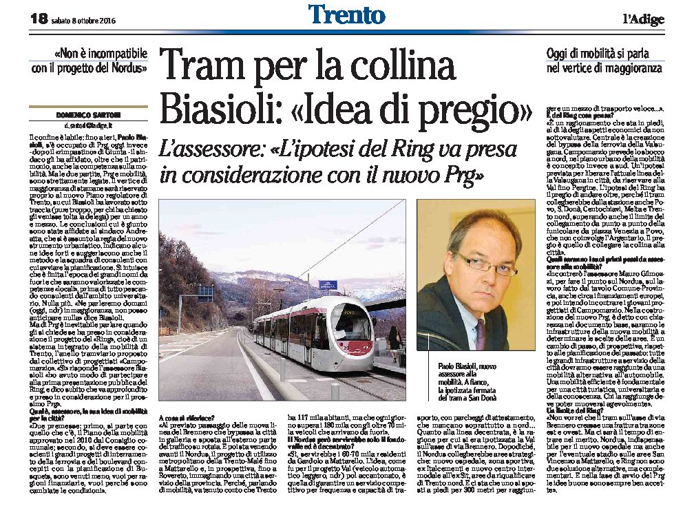 Trento, Ring: tram per la collina. Biasioli “idea di pregio”