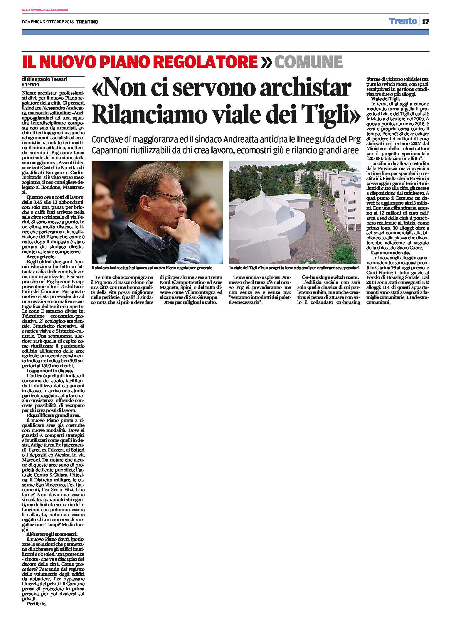 Trento, nuovo Prg: il sindaco “non ci servono archistar. Rilanciamo viale dei Tigli”