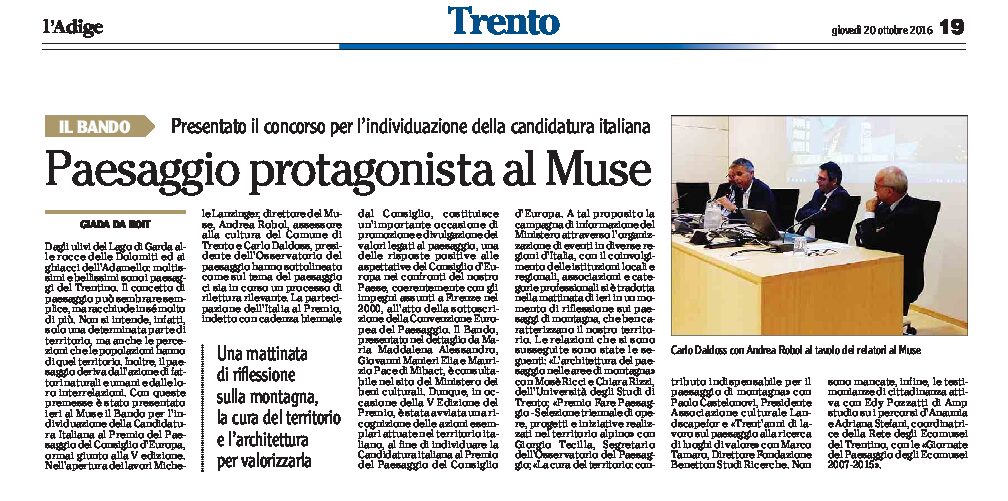Trento, Muse: protagonista il paesaggio. Presentato il concorso per la candidatura italiana