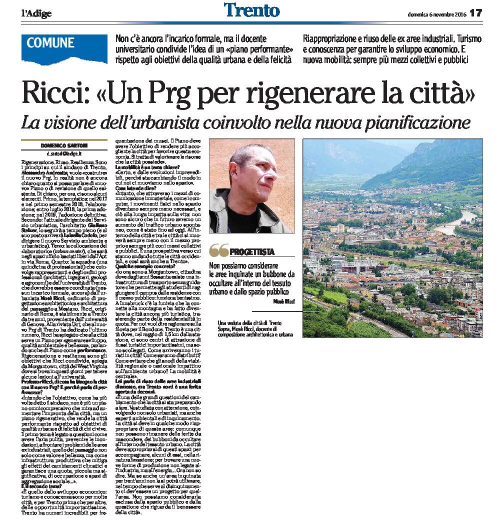 Trento, Ricci: un nuovo Prg per rigenerare la città