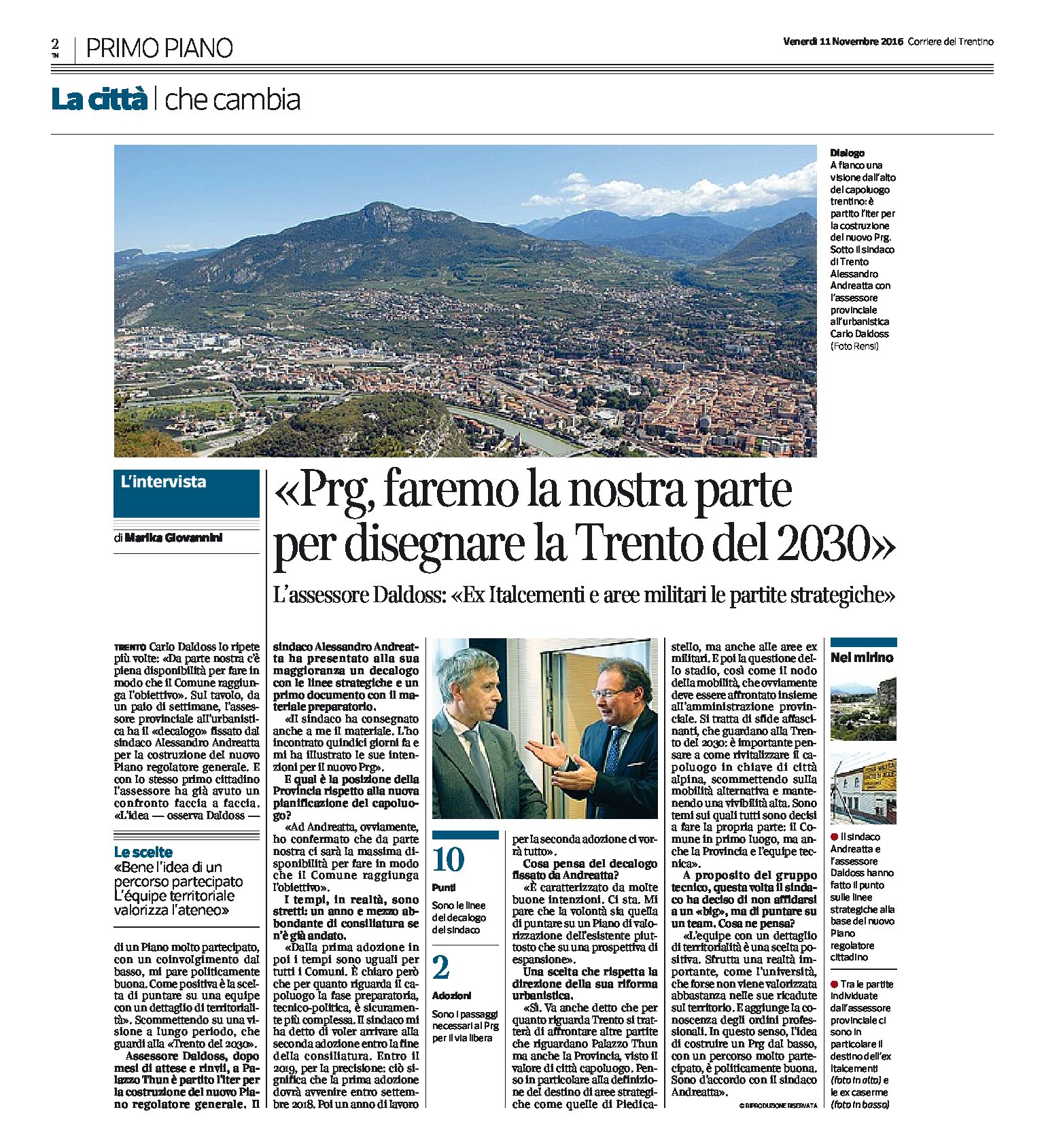 Trento, nuovo Prg, Provincia: “ex Italcementi e aree militari le partite strategiche”