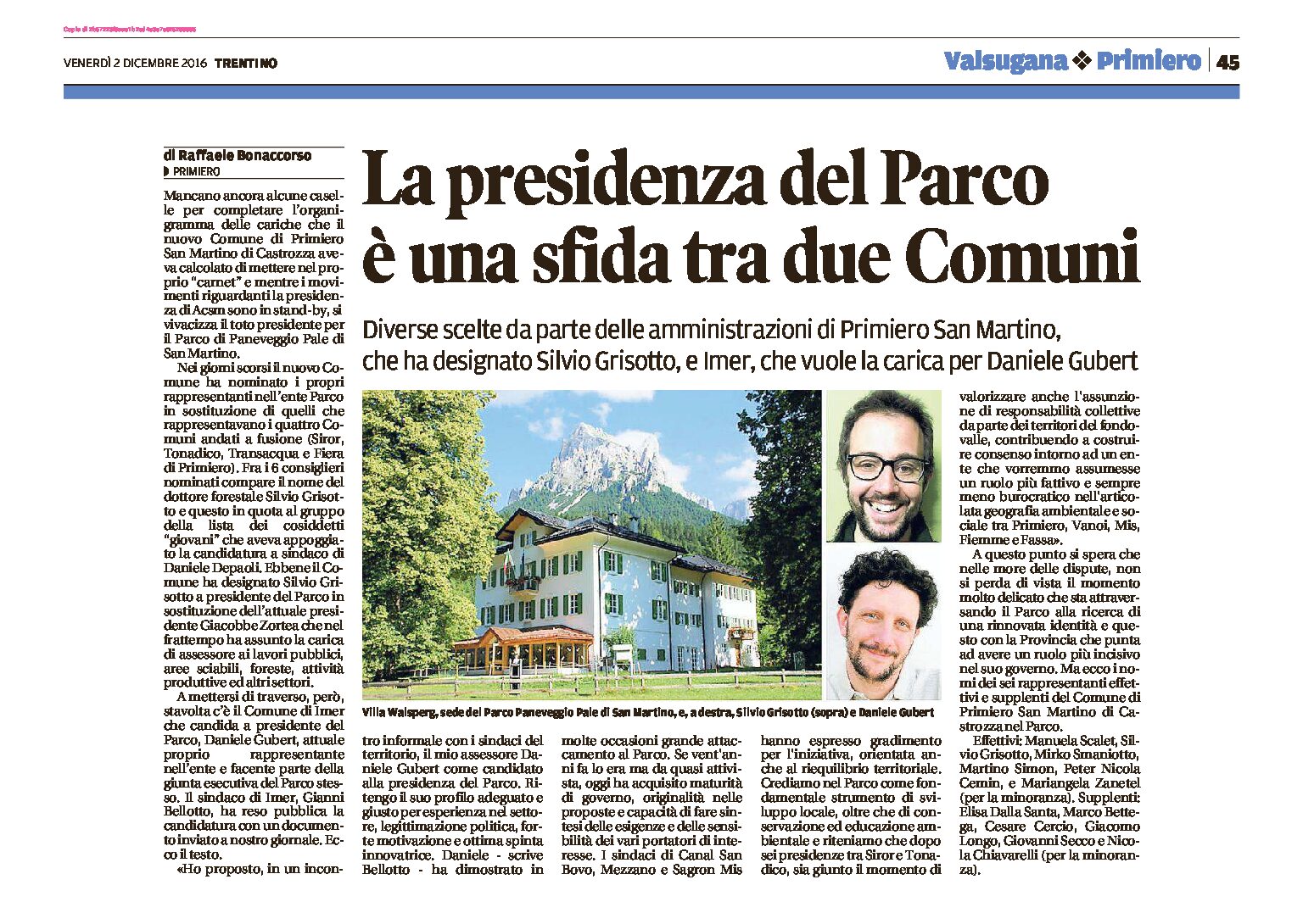 Parco di Paneveggio: la presidenza è una sfida tra due Comuni