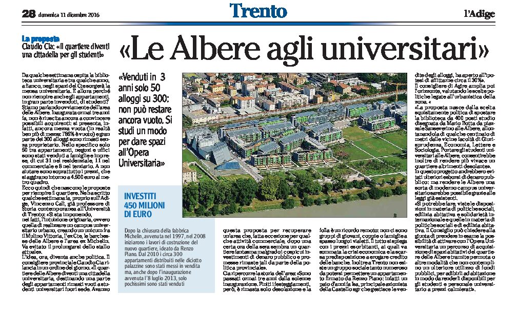 Trento: le Albere agli universitari