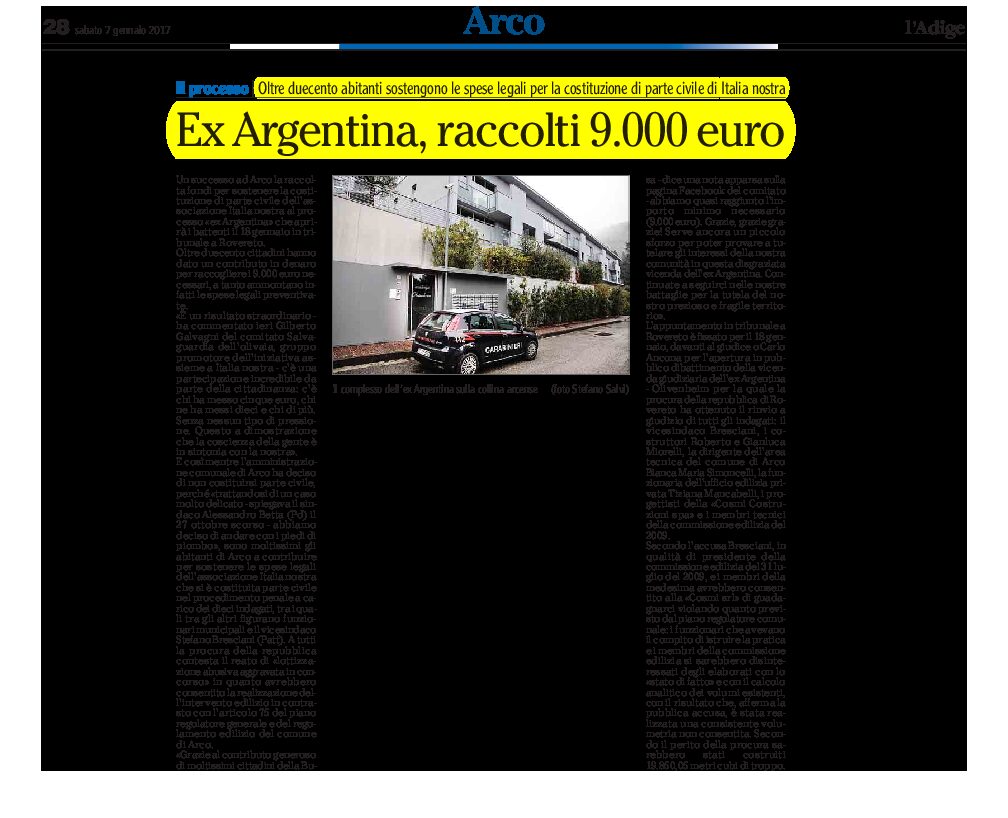 Arco, ex Argentina: raccolti 9.000 euro per Italia Nostra