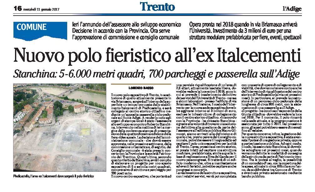 Trento, ex Italcementi: nuovo polo fieristico