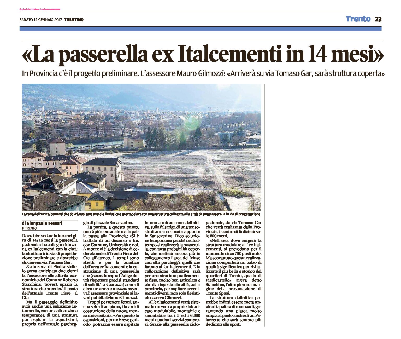 Trento, ex Italcementi: la passerella in 14 mesi. In Provincia c’è il progetto preliminare