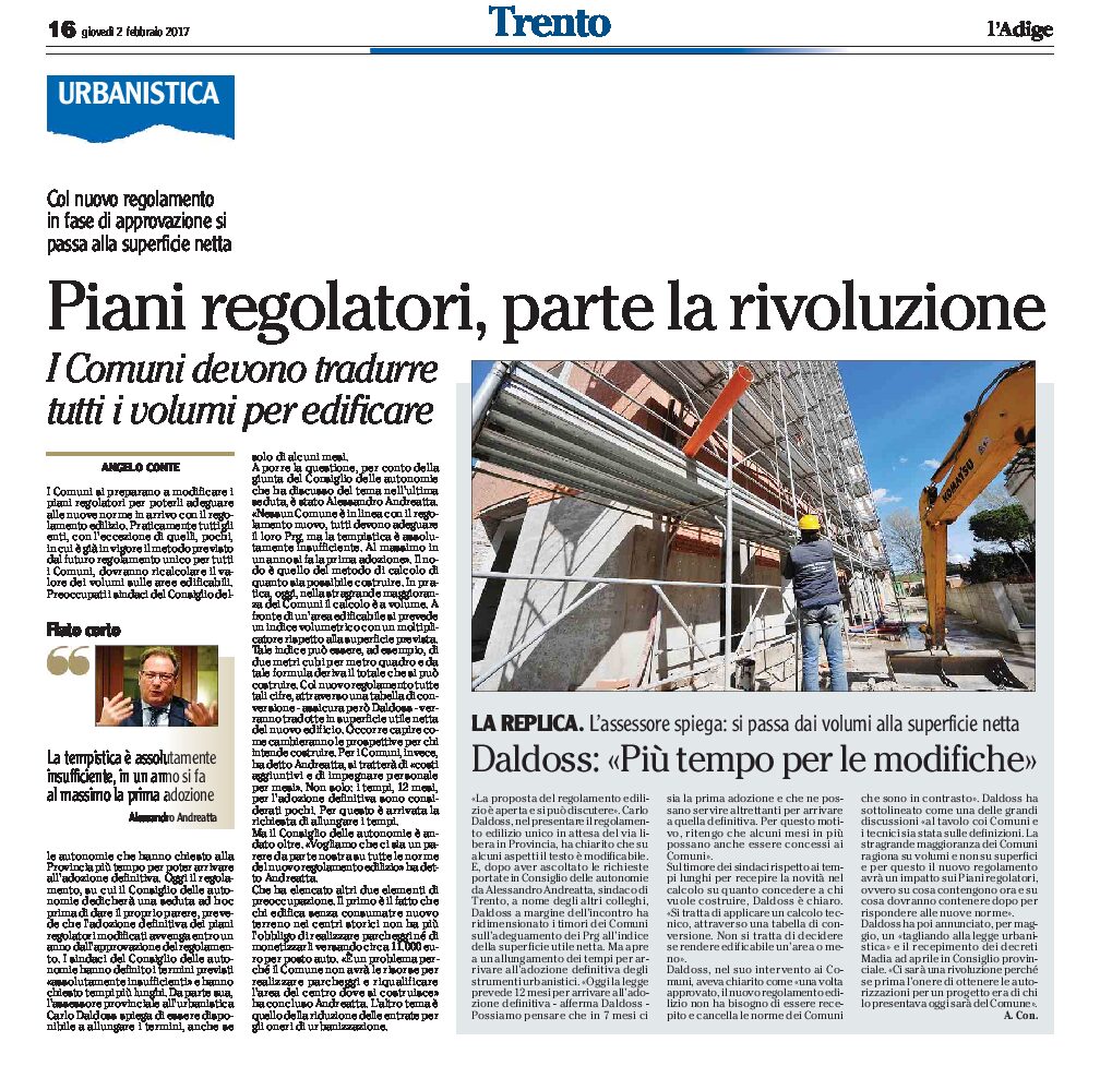 Trentino: Piani regolatori, parte la rivoluzione. Si passa dai volumi alla superficie netta
