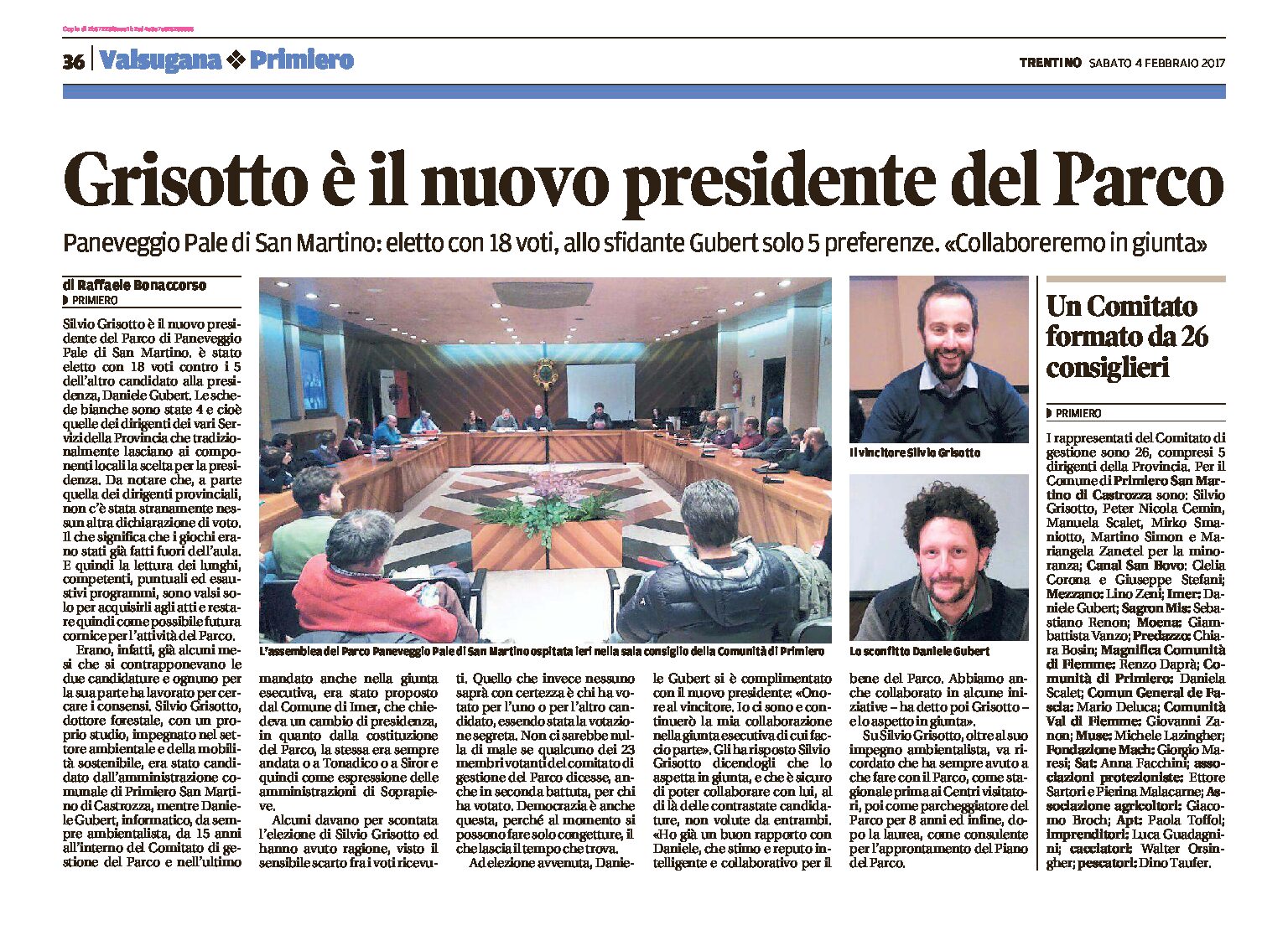 Parco di Paneveggio: Grisotto è il nuovo presidente
