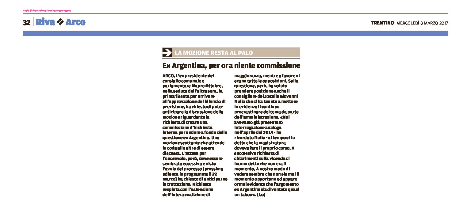 Arco, ex Argentina: per ora niente commissione
