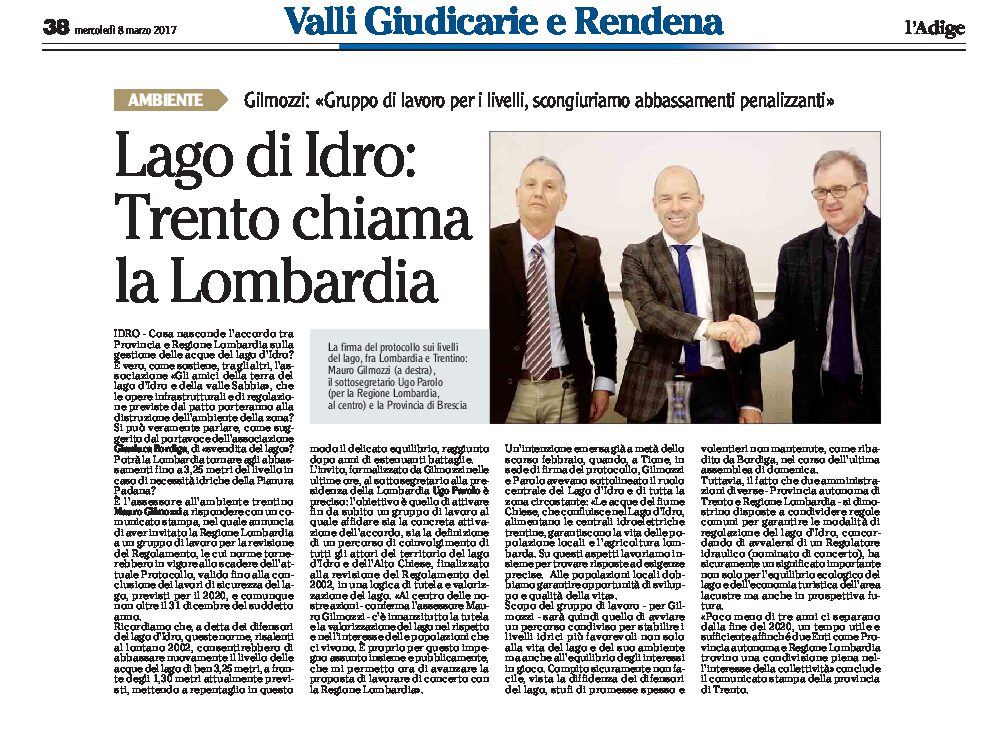 Lago d’Idro: Trento chiama la Lombardia per avviare un percorso condiviso per i livelli idrici