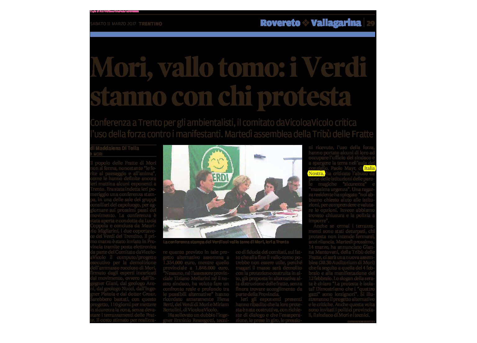 Mori, vallo tomo: i Verdi stanno con chi protesta
