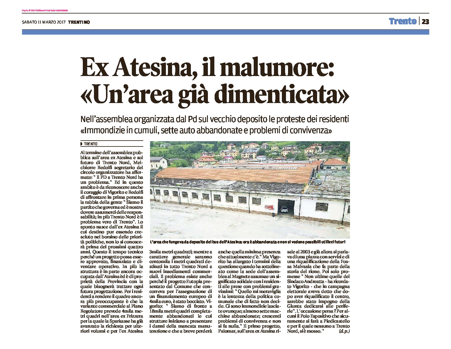 Trento, ex Atesina: un’area già dimenticata