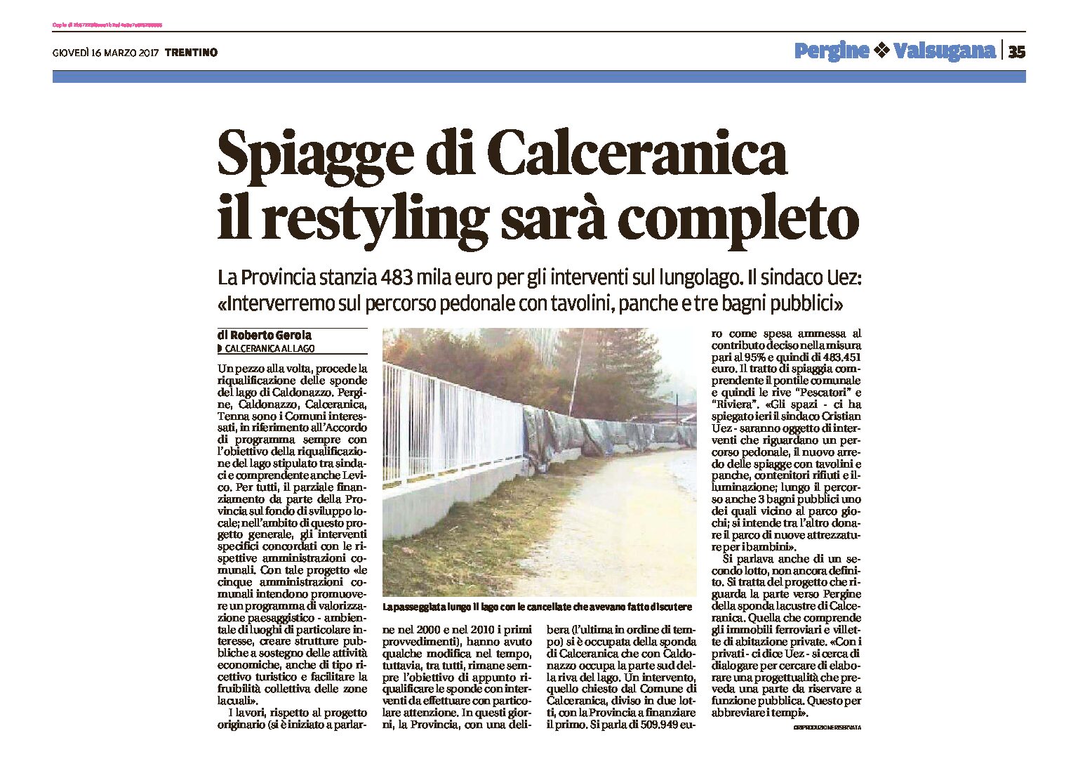 Lago di Caldonazzo: spiagge di Calceranica restyling quasi completato