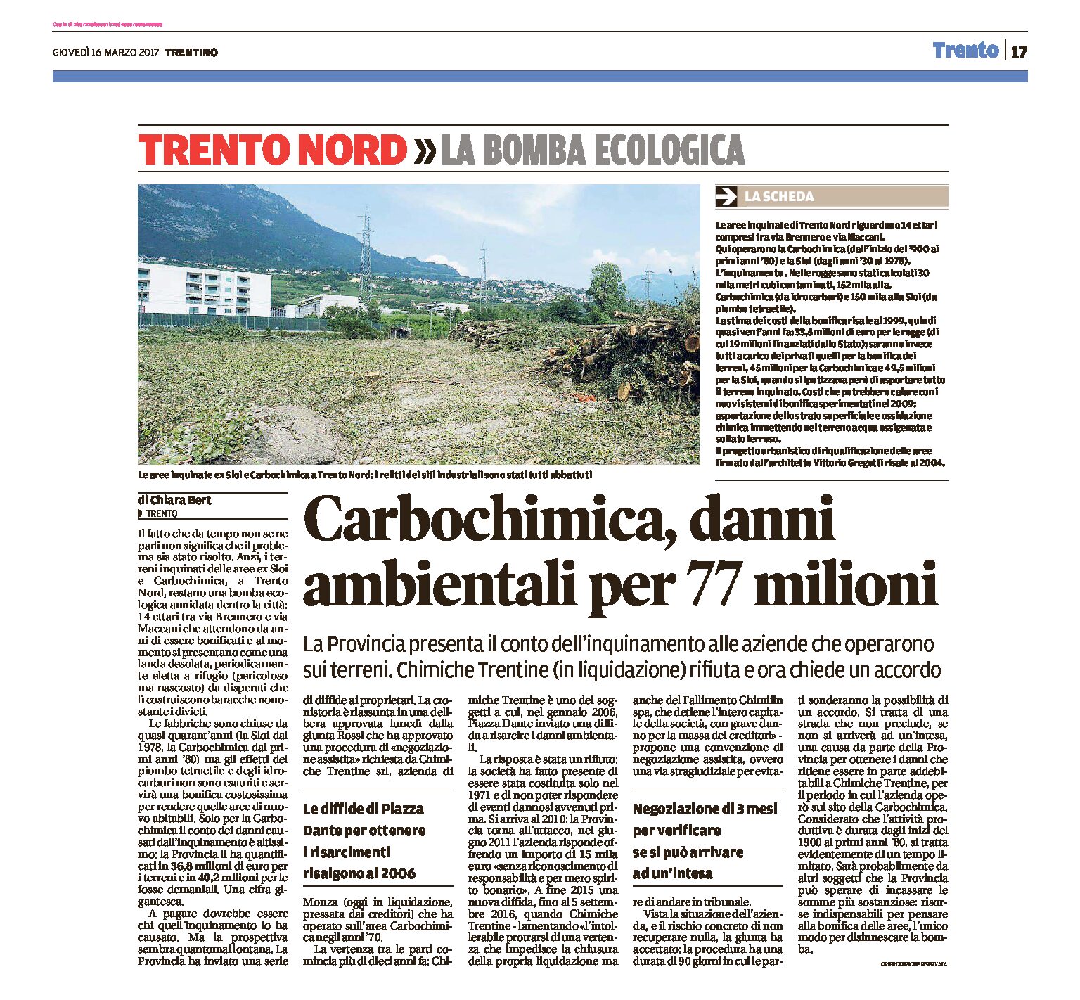 Trento Nord: Carbochimica, danni ambientali per 77 milioni