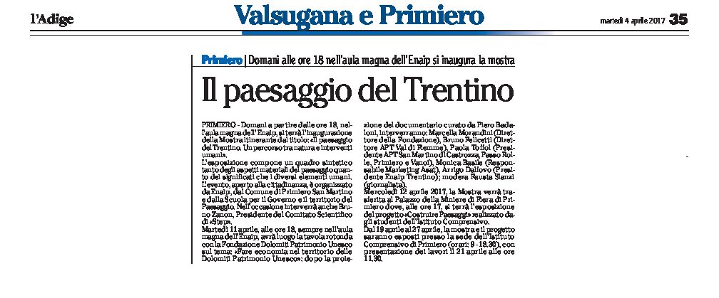 Primiero: mostra itinerante “Il paesaggio del Trentino. Percorso tra natura e interventi umani”