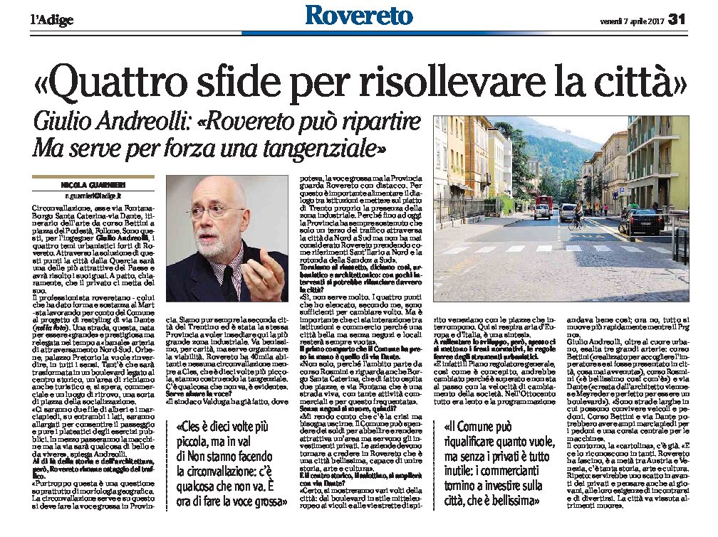 Rovereto: Giulio Andreotti “quattro sfide per risollevare la città”