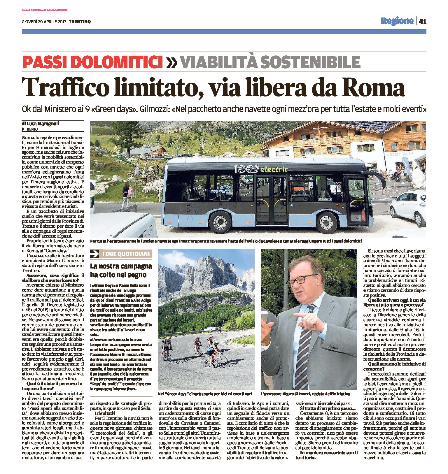 Passi Dolomiti: traffico limitato, via libera da Roma. “Green days” e navette ogni mezz’ora