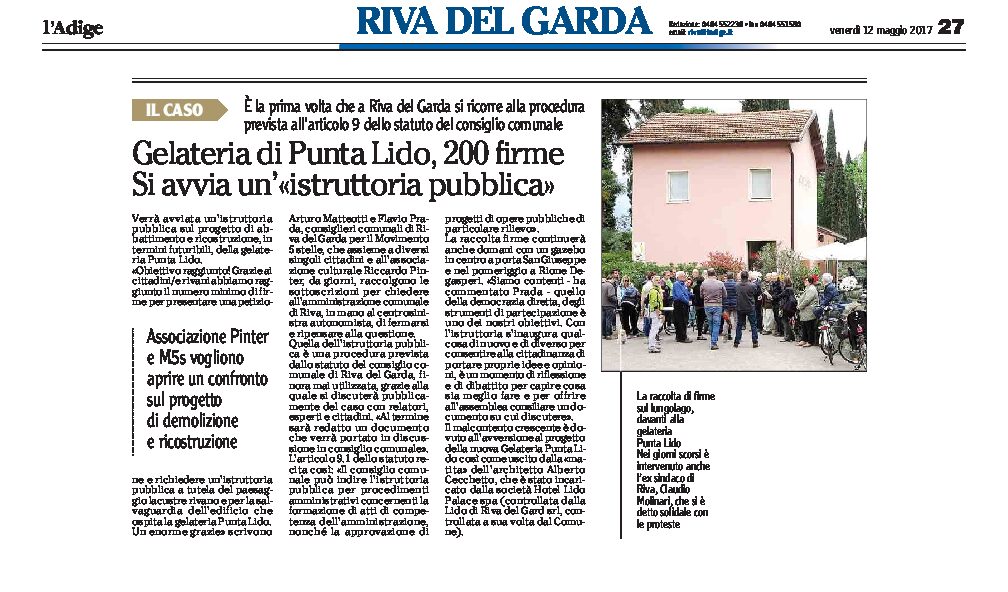 Riva: gelateria di Punta Lido, 200 firme. Si avvia un’istruttoria pubblica