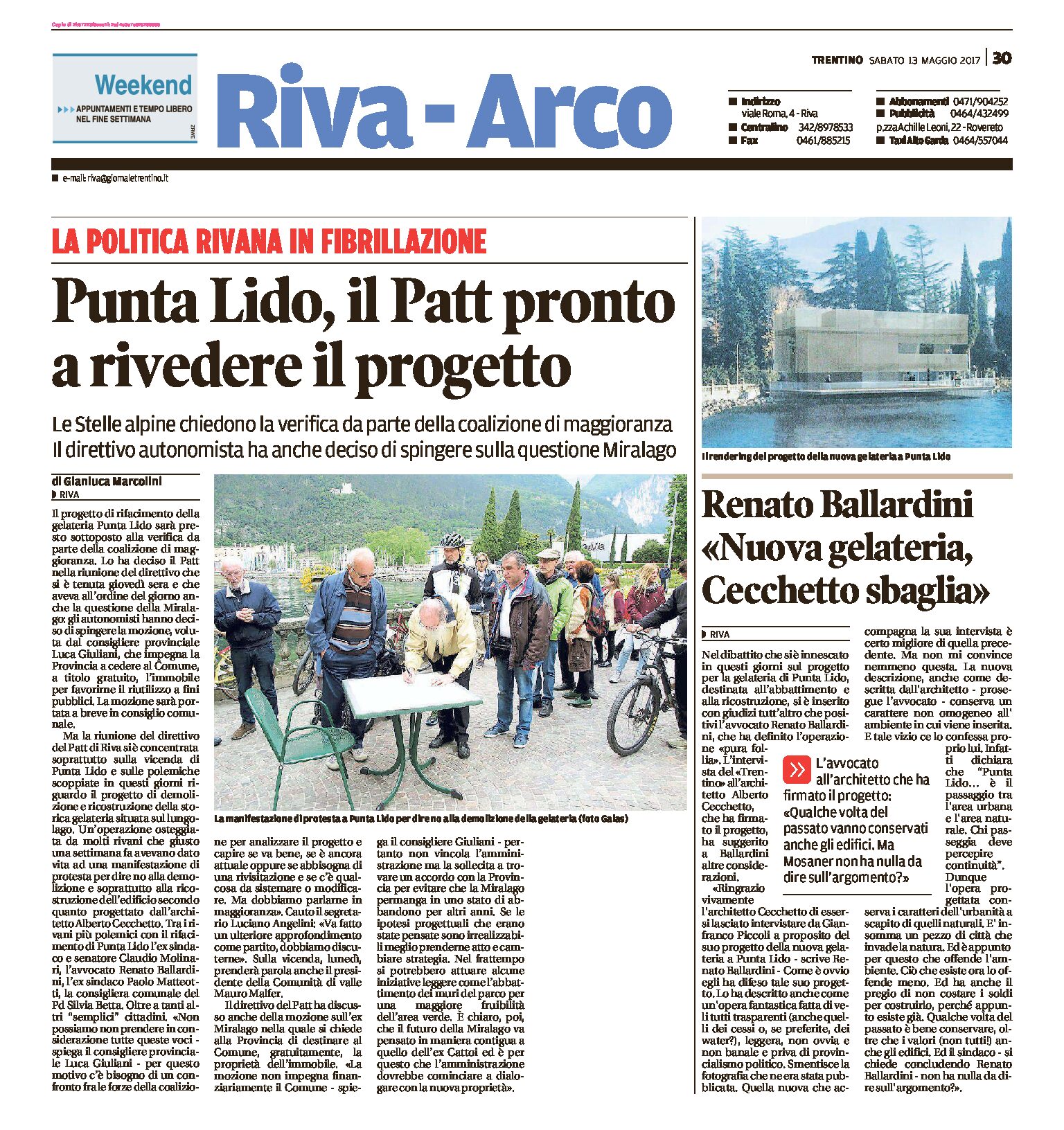 Riva, Punta Lido: il Patt vuole rivedere il progetto. Ballardini “Cecchetto sbaglia”