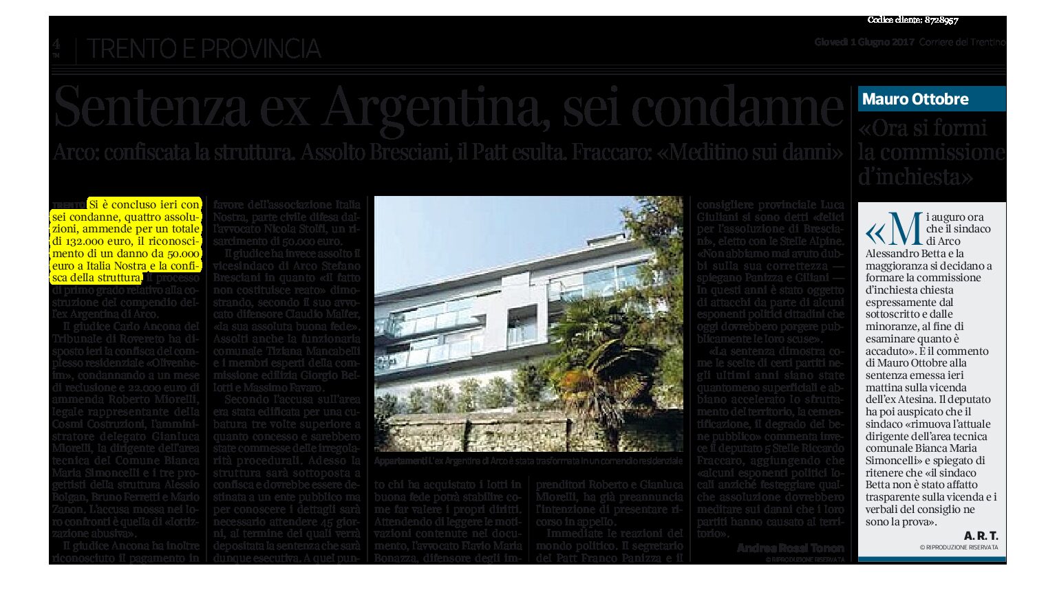 Arco, ex Argentina: processo concluso con 6 condanne.