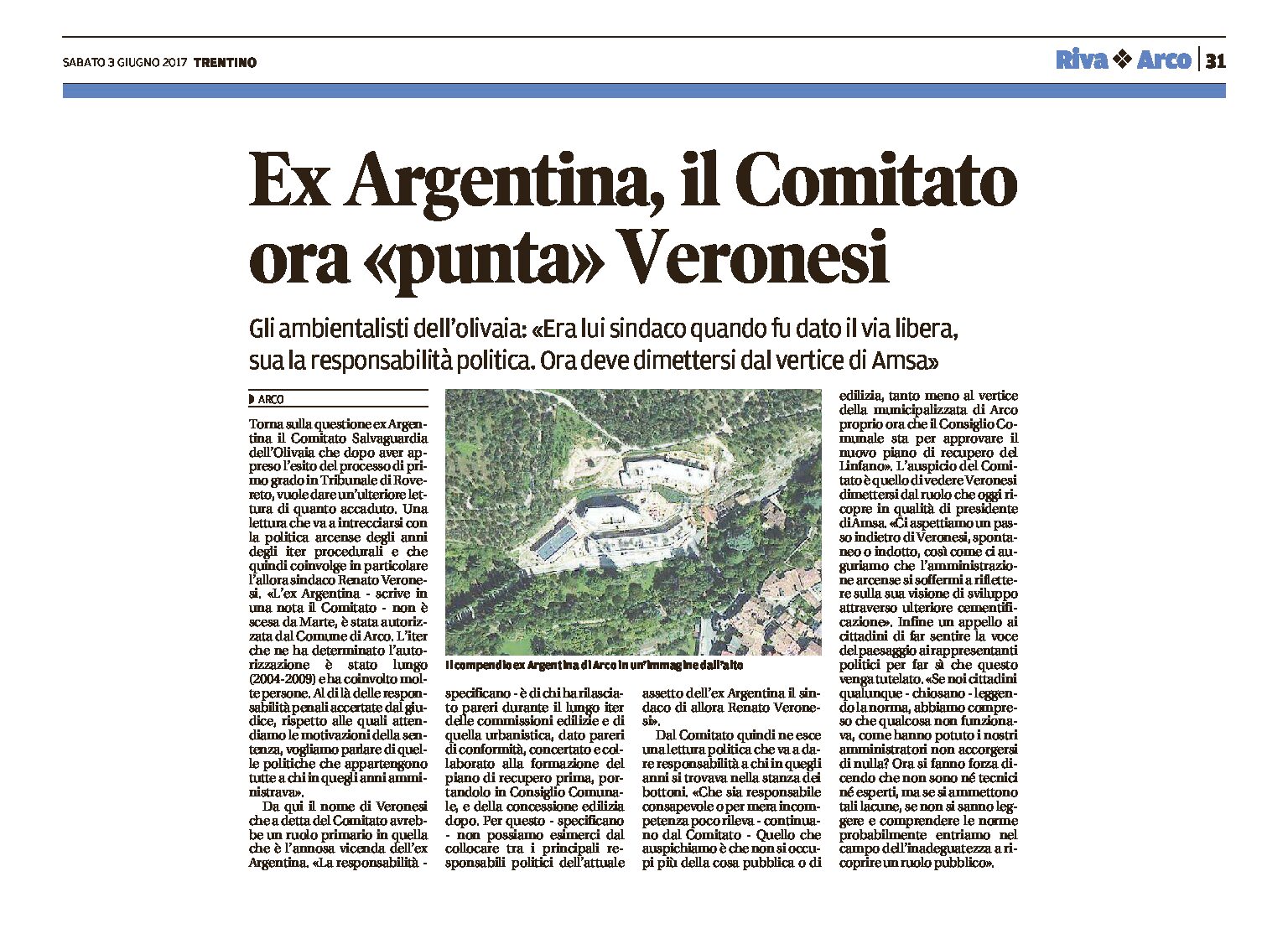 Arco, ex Argentina: il Comitato ora “punta” Veronesi. Deve dimettersi dal vertice di Amsa