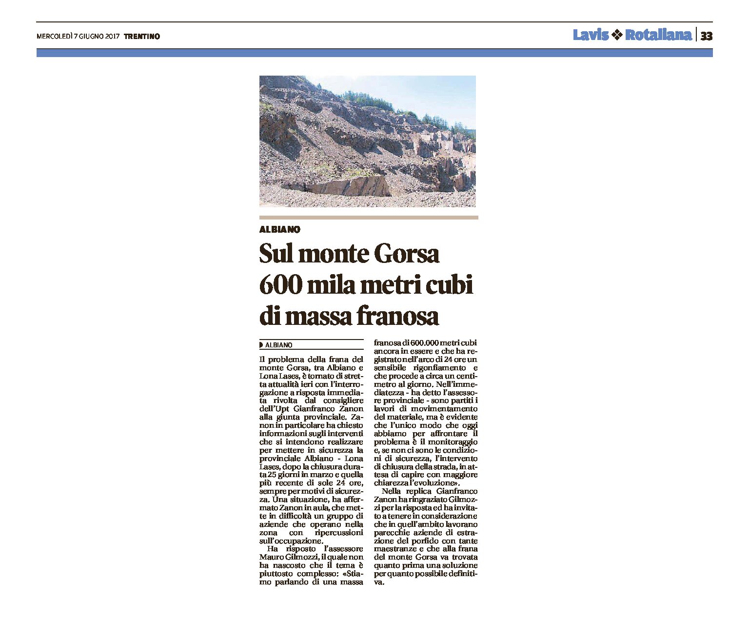Monte Gorsa: 600 mila metri cubi di massa franosa
