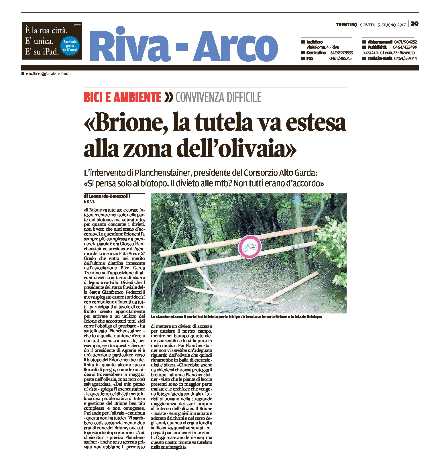 Brione: la tutela va estesa alla zona dell’olivaia