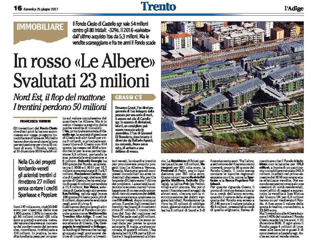 Trento: in rosso “Le Albere”, svalutati 23 milioni.